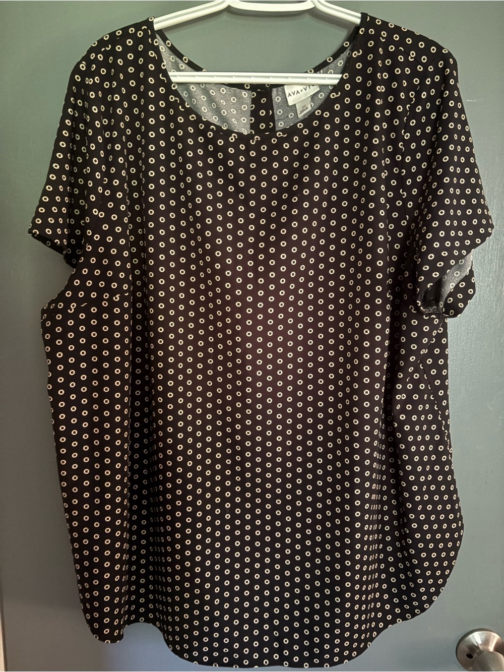 Ava & Viv Black Blouse with White Eyelet Dot Print